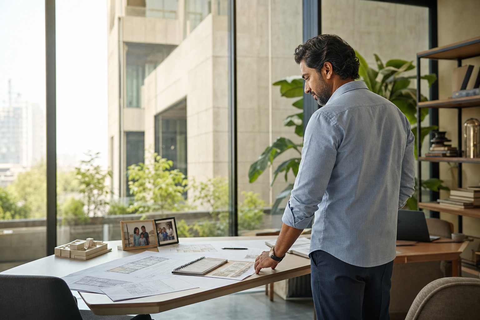 Indian founder planning a move in a bright office